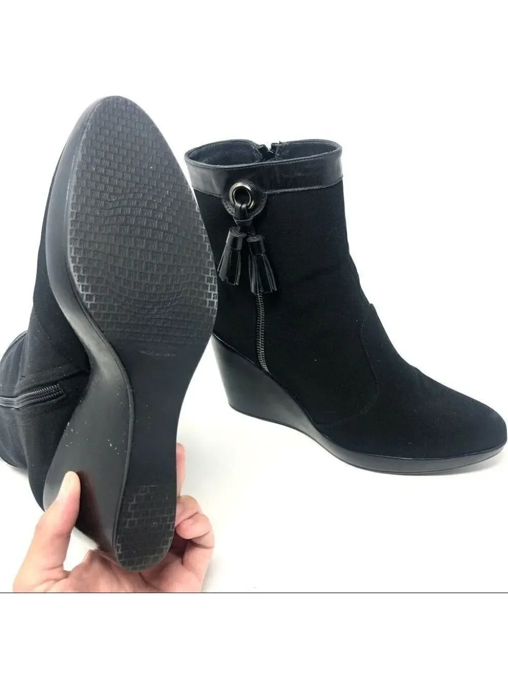 * Stuart Weitzman Gore-Tex Black Wedge Tassel Ankle Boots Size 38/8